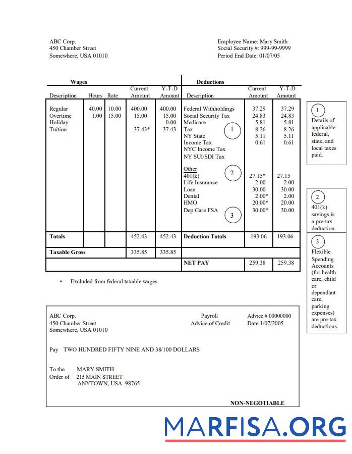 Downloadable Corporation pay stub example